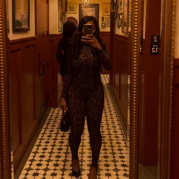 naked wardrobe Leopard-Print Turtleneck Jumpsuit - Brown & Black - Picture 4 of 4